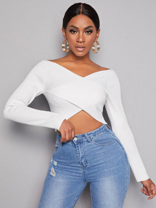 کراپ زنانه یقه دلبر با پارچه کبریتی درجه یک